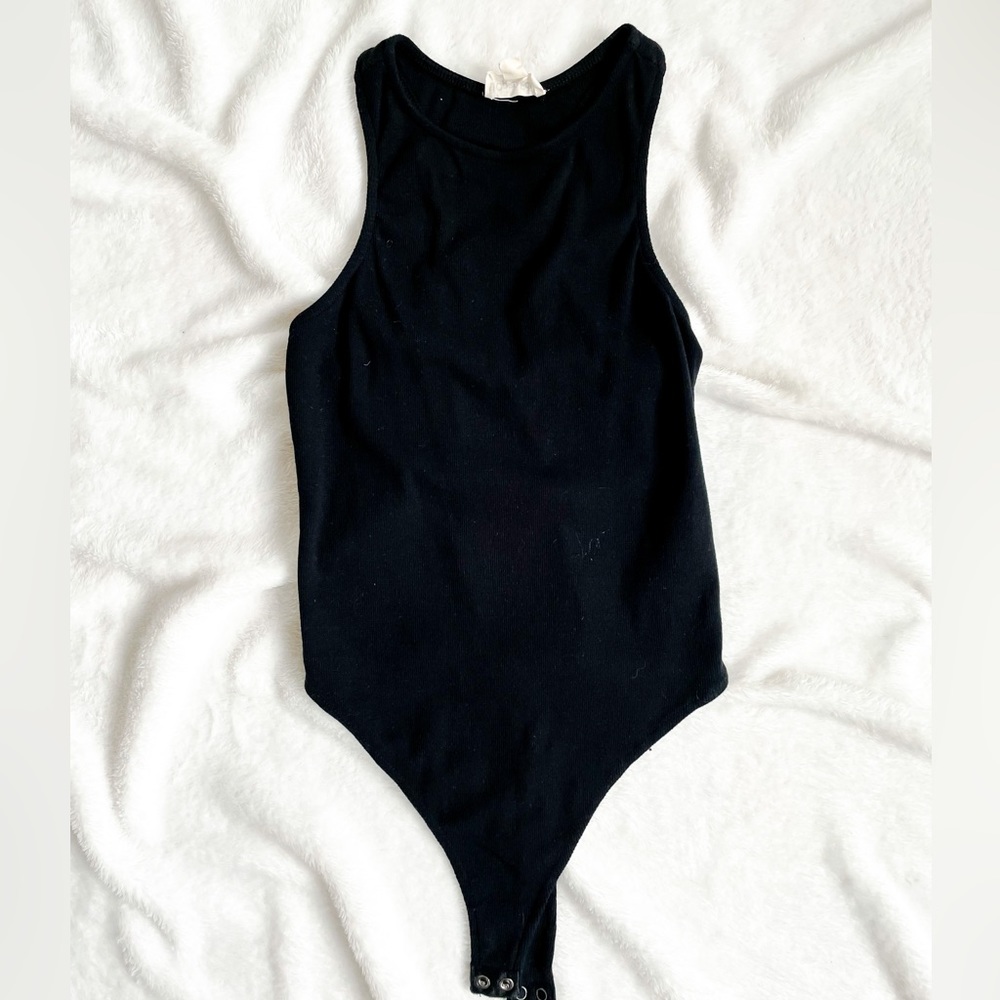 Black Open Edit Ribbed Bodysuit